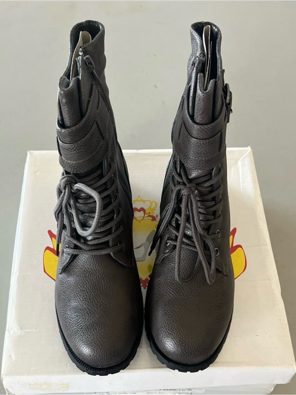 West Blvd Gray Lace-Up Ankle Combat Boots